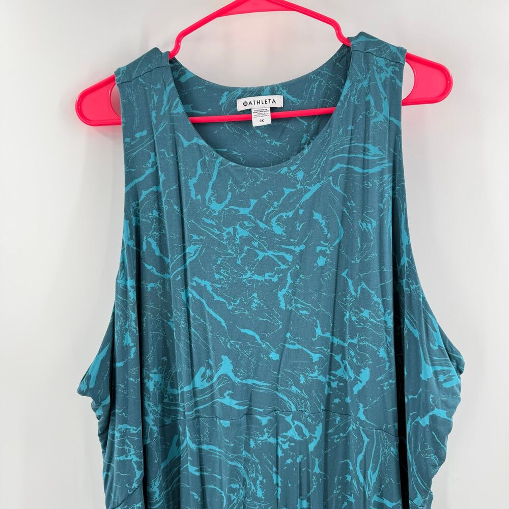Athleta Dress Womens Size 3X Santorini Patterened Sleeveless Teal Marble Stretch - Picture 8 of 12